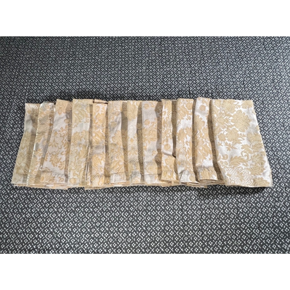 Waterford Linens Damask Dinner Napkins Set of 12 Gold Floral Jacquard 20x20